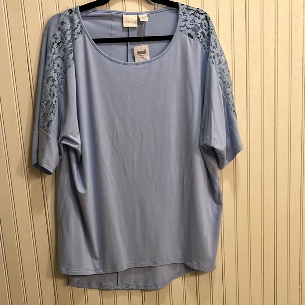 Chicos Blue Lace Sleeve Women's Top